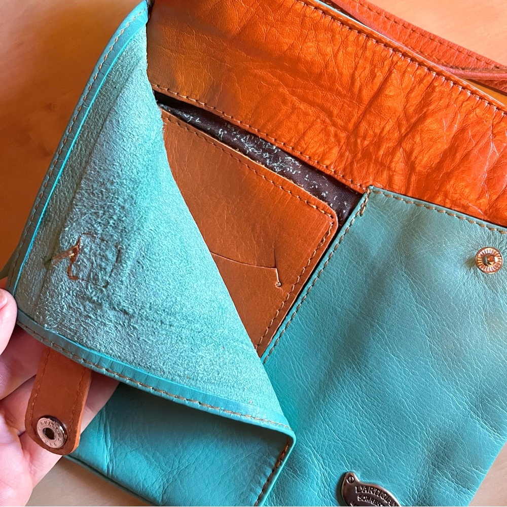 L' Artigiano Sorrentino Genuine Leather Crossbody Purse Teal & Tan NWT - Picture 2 of 8